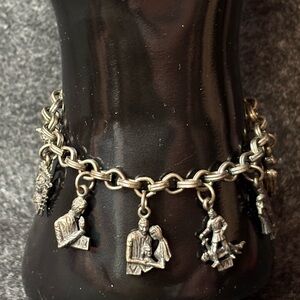 Vintage Coro 10 Commandments Charm Bracelet in Pewter